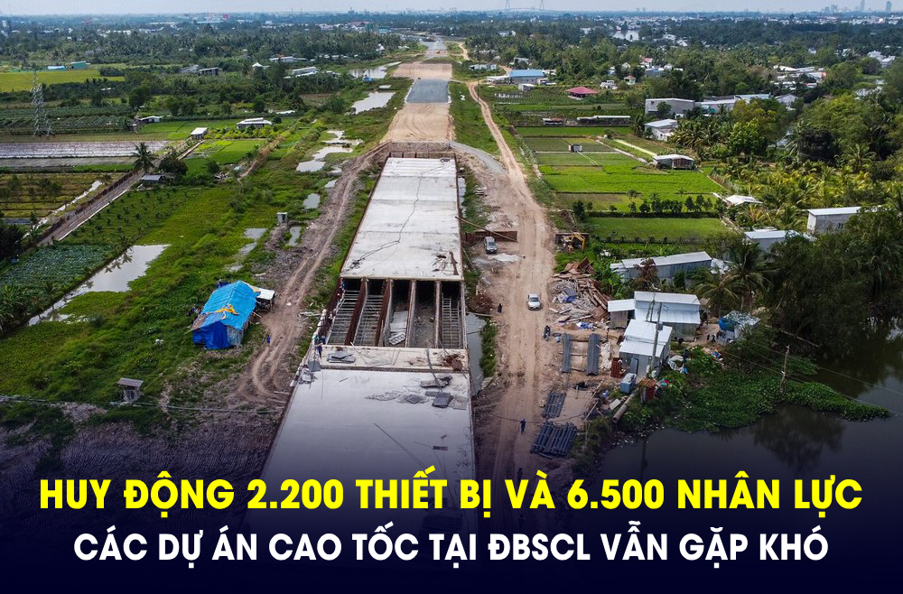 Huy động 2.200 thiết bị và hơn 6.500 nhân lực nhưng hầu hết dự án giao thông tại ĐBSCL chậm tiến độ từ 4-15% vì một lý do này