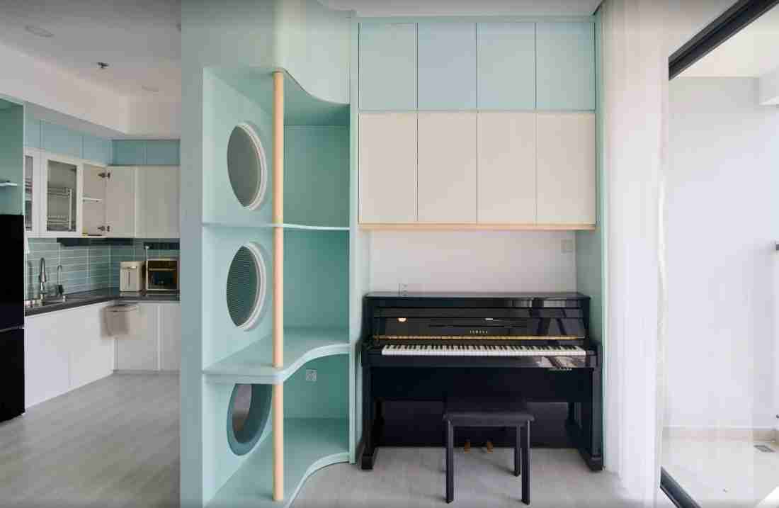 Căn hộ nhỏ gọn thiết kế đa năng với gam màu pastel dành cho 3 thành viên tại Bình Dương