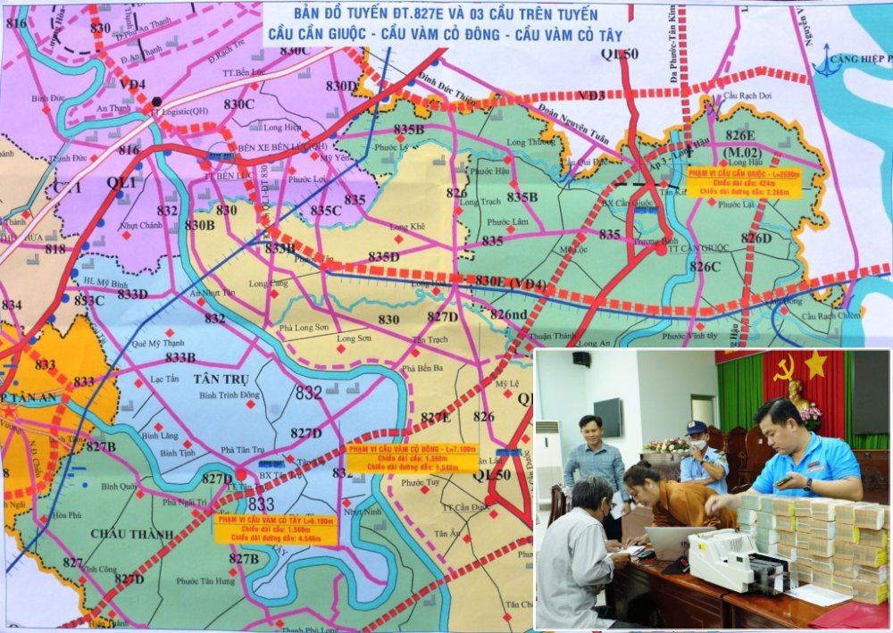 Đang chi trả tiền bồi thường cho người dân tại dự án đường tỉnh 827E nối TP.HCM và ĐBSCL