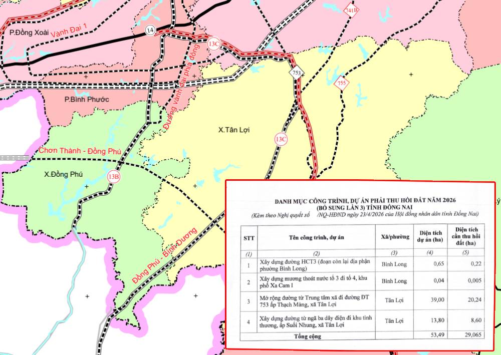 Đồng Nai thêm 4 công trình, dự án vào DANH SÁCH THU HỒI ĐẤT 2026
