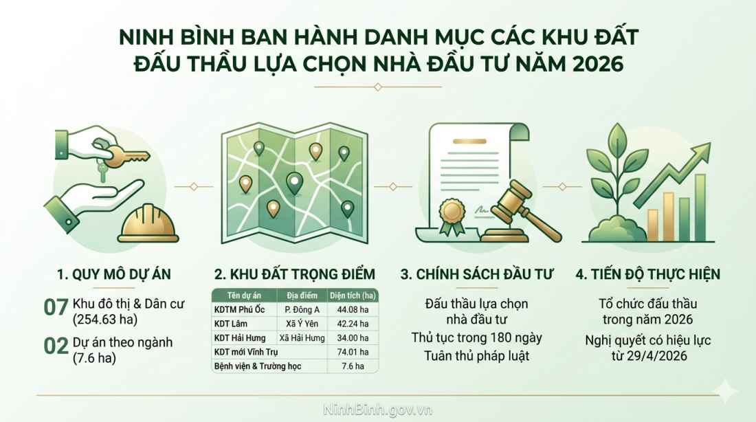 Chi tiết 9 khu đất rộng hơn 262 ha vừa được Ninh Binh công bố để đấu thầu tìm nhà đầu tư